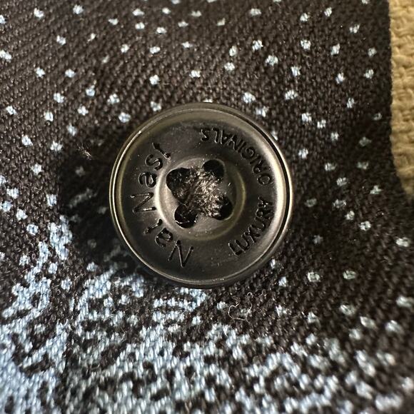 Nat Nast Men XL 70% Silk 30% Cotton Blend Button front Short sleeve Black Blue - Picture 10 of 11